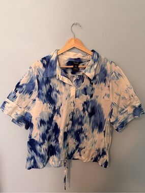 Simply Vera Vera Wang Blue and White Watercolor Button Shirt